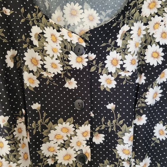 Vintage Daisy Print Button Front Midi / Maxi Dress Size Small - Picture 3 of 6